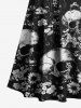 Robe longue hawaïenne grande taille à imprimé tournesols et têtes de mort, épaules dénudées et croisée - Noir M