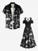 Robe longue hawaïenne grande taille à imprimé tournesols et têtes de mort, épaules dénudées et croisée - Noir M