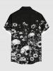 Chemise hawaïenne grande taille à boutons et poches, imprimé tournesols et crânes, pour homme - Noir S