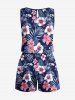 Plus Size Tropical Leaf Hibiscus Flower Print Cinched Hawaii Romper -  