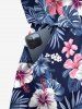 Combinaison hawaïenne cintrée grande taille à imprimé feuilles tropicales et fleurs d'hibiscus - Bleu profond 6X