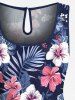 Combinaison hawaïenne cintrée grande taille à imprimé feuilles tropicales et fleurs d'hibiscus - Bleu profond 6X