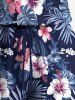 Combinaison hawaïenne cintrée grande taille à imprimé feuilles tropicales et fleurs d'hibiscus - Bleu profond 6X