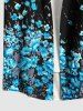 Plus Size Flowers Print Buttons Pocket Hawaii Shirt For Men -  