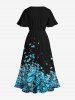 Plus Size Flowers Print Split Hawaii Midi Dress -  