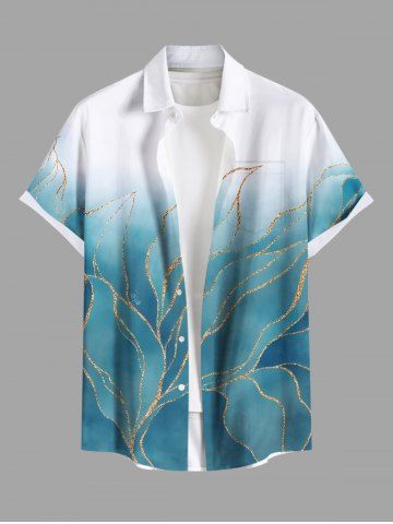 Plus Size Tropical Leaf Ombre Sparkling Sequin 3D Print Buttons Pocket Hawaii Shirt For Men - LIGHT GREEN - 3XL