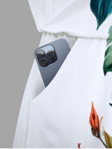 Plus Size Tropical Leaf Hibiscus Flowers Print Cinched Hawaii Romper