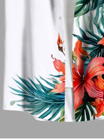Plus Size Tropical Leaf Hibiscus Flowers Print Buttons Pocket Hawaii Shirt For Men