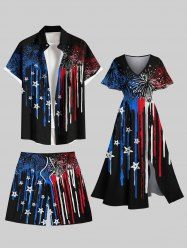 Fireworks Patriotic American Flag Paint Drop Print Plus Size Matching Outfit For Couples -  