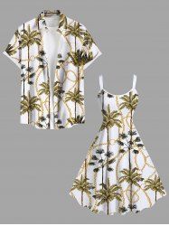 Tenue de plage hawaïenne assortie grande taille à imprimé chaîne de cocotiers pour couples - Blanc 