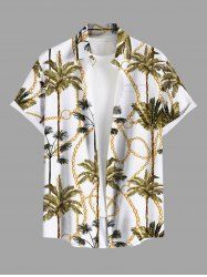 Plus Size Coconut Tree Chain Print Hawaii Button Pocket Shirt For Men -  