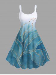 Plus Size Tropical Leaf Ombre Sparkling Sequin 3D Print Hawaii Tank Dress -  