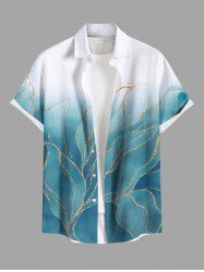 Plus Size Tropical Leaf Ombre Sparkling Sequin 3D Print Buttons Pocket Hawaii Shirt For Men -  