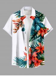 Chemise hawaïenne grande taille à imprimé feuilles tropicales et fleurs d'hibiscus, avec poches et boutons, pour homme - Blanc S