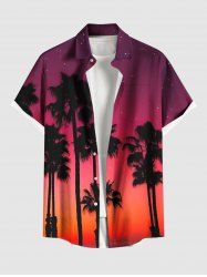 Chemise hawaïenne grande taille à imprimé cocotiers, ombré, crépuscule, galaxie, boutons et poches pour homme - Rouge 2XL