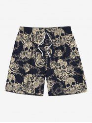 Short de plage grande taille à imprimé tête de mort et roses pour homme - Noir 6XL