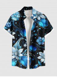 Plus Size Ombre Flower Leaves Galaxy Print Hawaii Button Pocket Shirt For Men -  