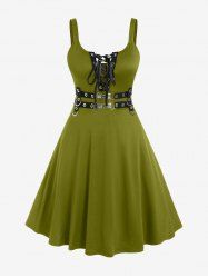 Plus Size Lace Up Grommets Fit and Flare Dress -  