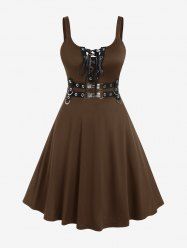Plus Size Lace Up Grommets Fit and Flare Dress -  