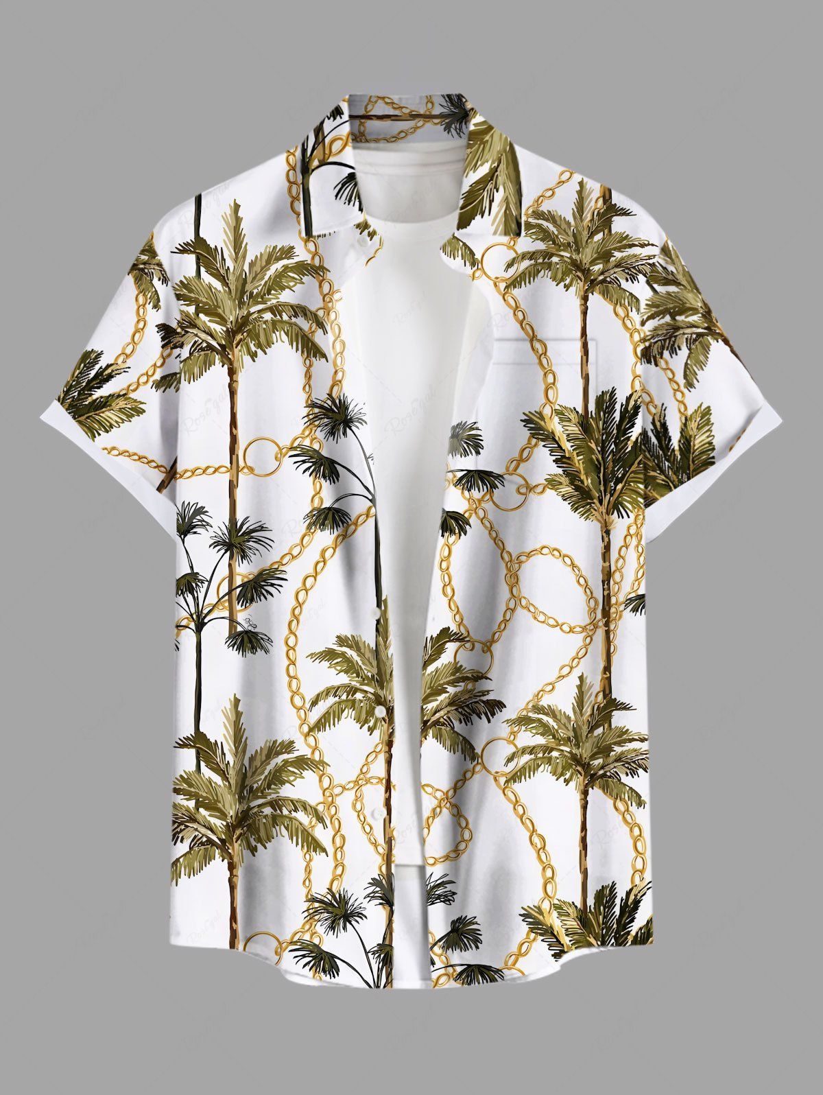 Chemise hawaïenne grande taille à imprimé chaîne de cocotiers et poches boutonnées pour homme Blanc 6XL