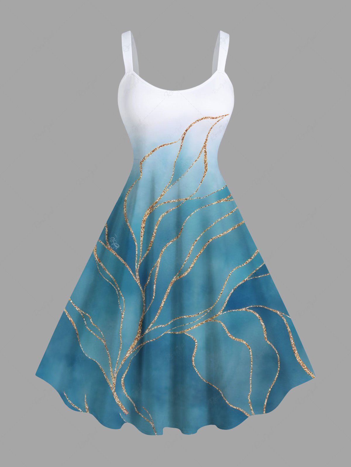 Shop Plus Size Tropical Leaf Ombre Sparkling Sequin 3D Print Hawaii Tank Dress  