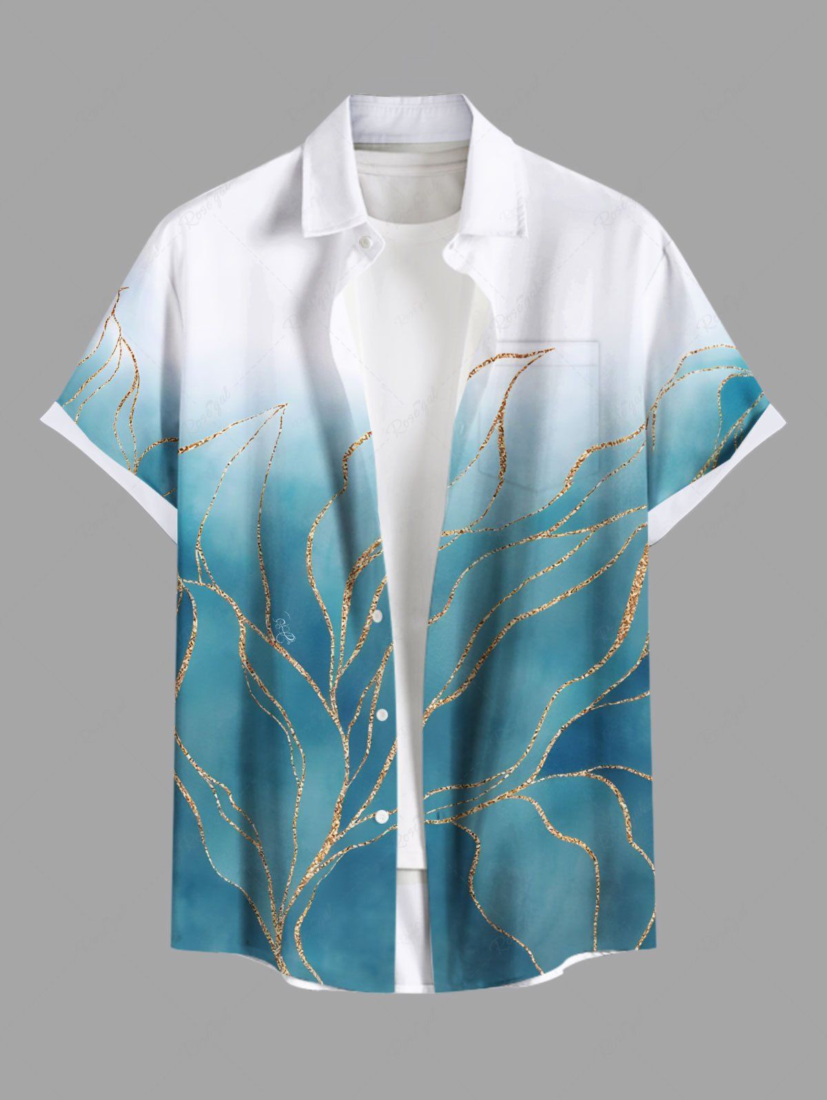 Chemise hawaïenne grande taille à imprimé feuilles tropicales ombré et paillettes scintillantes, boutons et poches, pour homme Vert clair M