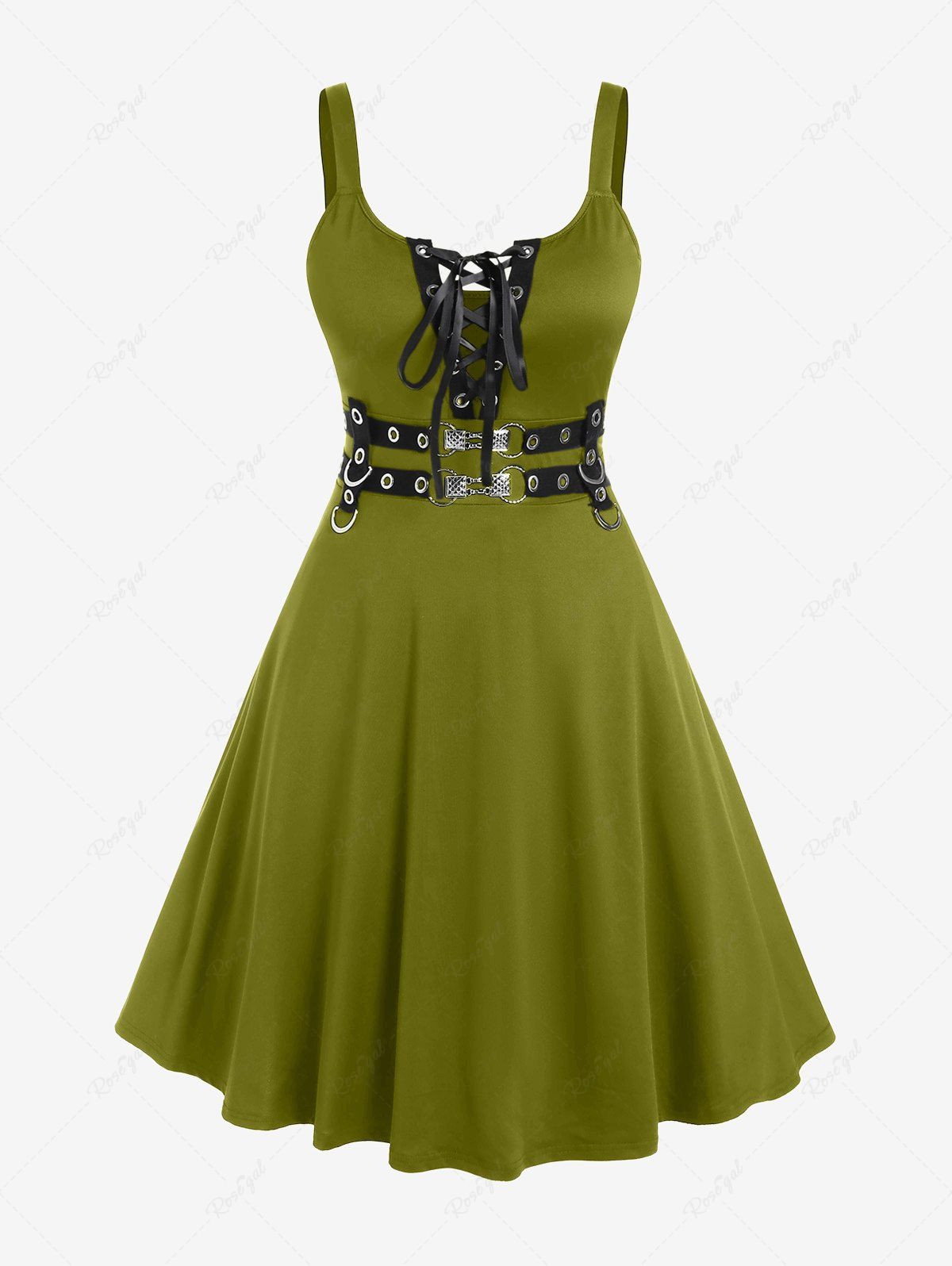 Shop Plus Size Lace Up Grommets Fit and Flare Dress  