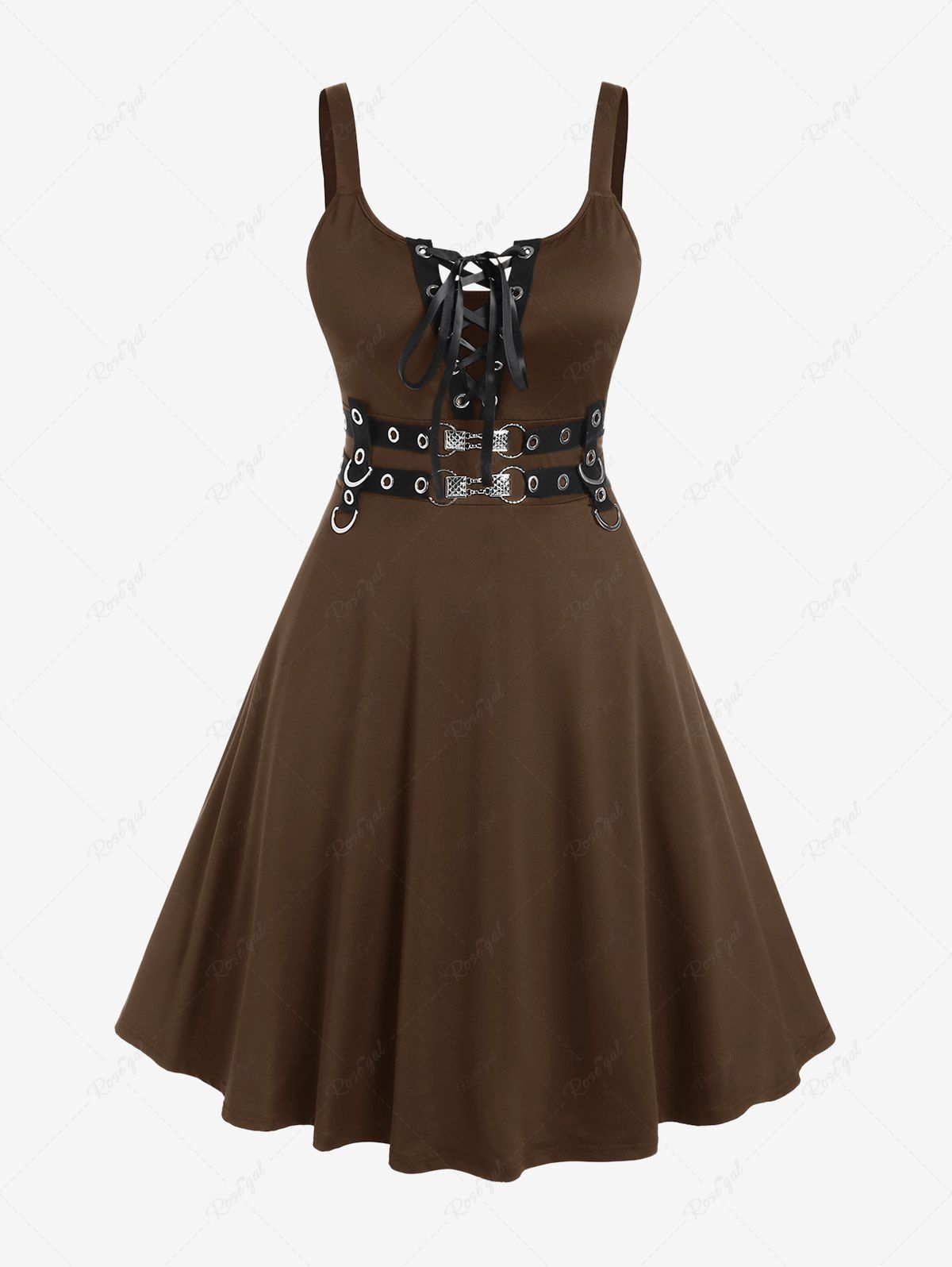 Discount Plus Size Lace Up Grommets Fit and Flare Dress  