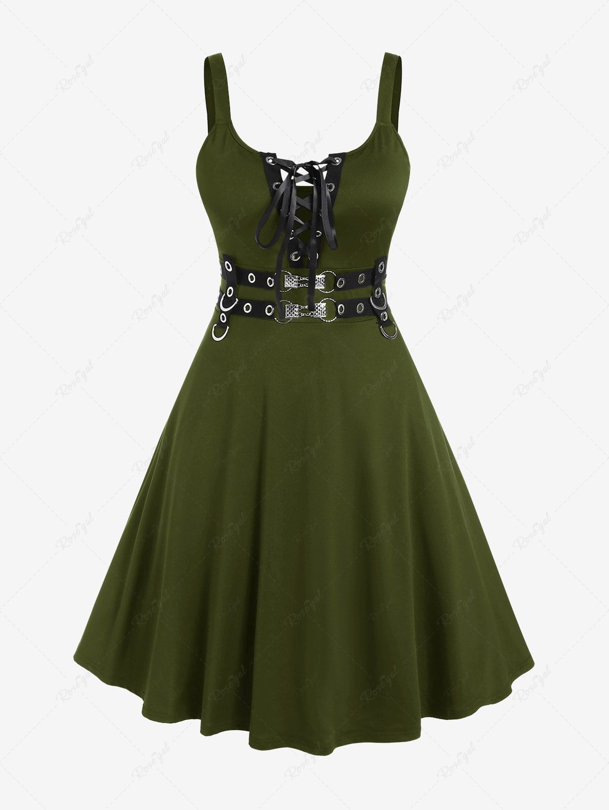 Fancy Plus Size Lace Up Grommets Fit and Flare Dress  