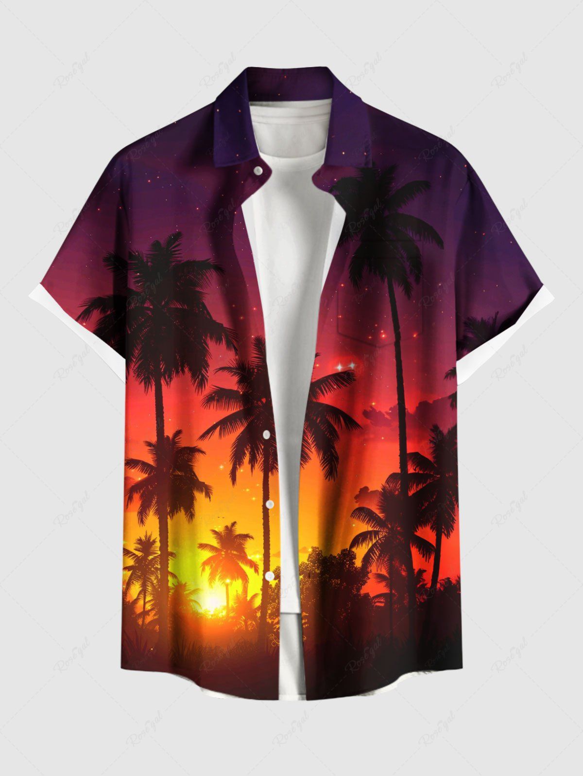 Chemise hawaïenne grande taille à boutons et poches, imprimé cocotier et galaxie, pour homme Orange Foncé 2XL