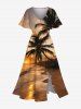 Tenue de plage hawaïenne assortie grande taille, motif cocotier, plage, coucher de soleil ombré, pour couples - Orange 