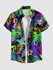 Tenue de plage hawaïenne assortie grande taille à imprimé feuilles tropicales, fleurs et oiseaux, colorée et ombrée, pour couples - Noir 