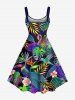 Tenue de plage hawaïenne assortie grande taille à imprimé feuilles tropicales, fleurs et oiseaux, colorée et ombrée, pour couples - Noir 