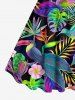 Tenue de plage hawaïenne assortie grande taille à imprimé feuilles tropicales, fleurs et oiseaux, colorée et ombrée, pour couples - Noir 
