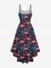 Tenue de plage hawaïenne assortie grande taille à imprimé flamant rose, ananas et feuilles tropicales pour couples - Bleu profond 