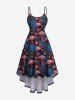 Tenue de plage hawaïenne assortie grande taille à imprimé flamant rose, ananas et feuilles tropicales pour couples - Bleu profond 