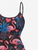 Tenue de plage hawaïenne assortie grande taille à imprimé flamant rose, ananas et feuilles tropicales pour couples - Bleu profond 