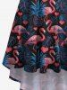 Tenue de plage hawaïenne assortie grande taille à imprimé flamant rose, ananas et feuilles tropicales pour couples - Bleu profond 