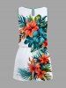 Ensemble chemise et barboteuse hawaïennes assorties, grande taille, tenue de plage, imprimé feuilles tropicales et hibiscus, pour couples - Blanc 