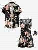Ensemble chemise et barboteuse hawaïennes assorties, grande taille, tenue de plage, imprimé feuilles tropicales et hibiscus, pour couples - Noir 