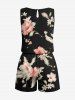 Ensemble chemise et barboteuse hawaïennes assorties, grande taille, tenue de plage, imprimé feuilles tropicales et hibiscus, pour couples - Noir 