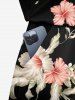 Ensemble chemise et barboteuse hawaïennes assorties, grande taille, tenue de plage, imprimé feuilles tropicales et hibiscus, pour couples - Noir 