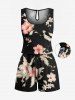 Ensemble chemise et barboteuse hawaïennes assorties, grande taille, tenue de plage, imprimé feuilles tropicales et hibiscus, pour couples - Noir 