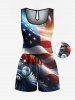 Ensemble chemise et barboteuse grande taille assortis, imprimé drapeau américain patriotique ombré, pour couples - Bleu 