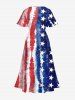 Plus Size Distressed Patriotic American Flag Print Split Pocket A Line Midi Dress -  