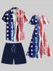 Plus Size Distressed Patriotic American Flag Print Split Pocket A Line Midi Dress -  