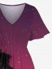 Robe mi-longue hawaïenne grande taille à imprimé cocotiers, ombré, crépuscule et galaxie, avec poches fendues - Rouge S