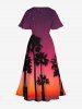 Robe mi-longue hawaïenne grande taille à imprimé cocotiers, ombré, crépuscule et galaxie, avec poches fendues - Rouge L
