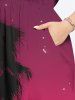 Robe mi-longue hawaïenne grande taille à imprimé cocotiers, ombré, crépuscule et galaxie, avec poches fendues - Rouge L