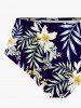 Tropical Leaves Branch Hibiscus Floral Printed Hawaii Lace Up Tankini Swimsuit (Adjustable Shoulder Strap) -  